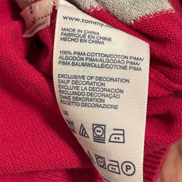Tommy Hilfiger Women’s XXL Sweater Hot Pink Gray Argyle V-Neck 100% Pima Cotton - Picture 9 of 9